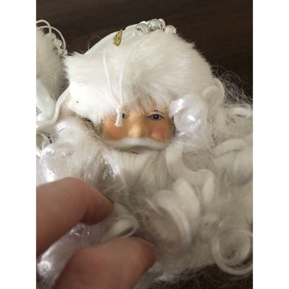 Vintage 2 Santa Face Head Hanging Ornaments Plastic Face Yarn Beard Christmas - Picture 3 of 5